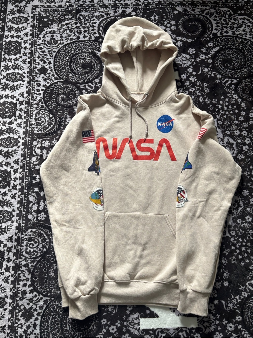 NASA Logo Hoodie in Cream with Red Accents Size Men Small